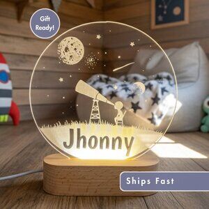 Custom Star Telescope LED Sign | Personalized Bedroom Cloud Light for Boys
